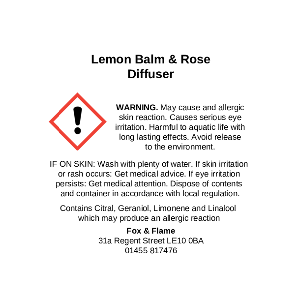 Lemon Balm & Rose Reed Diffuser